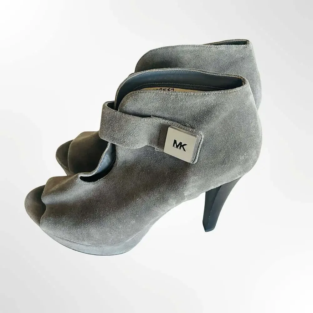 MICHAEL Michael Kors Gray Suede Platform Peep Toe Ankle Boots